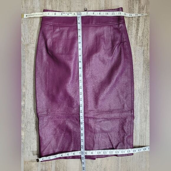 🚩Softest Boss High Waisted Raspberry Sheap Leather Pencil Skirt Size0 - Picture 3 of 12
